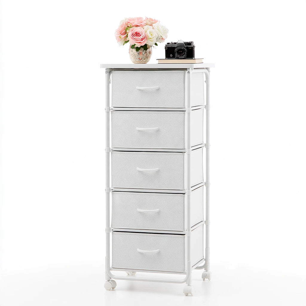 Colonna portaoggetti con cassetti dalle linee essenziali con quattro cassetti, colore bianco