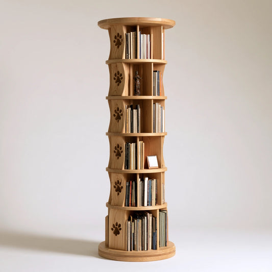 Libreria girevole dalle linee essenziali a sei livelli, colore grigio