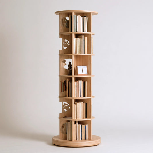 Libreria girevole dalle linee essenziali a sei livelli, colore grigio