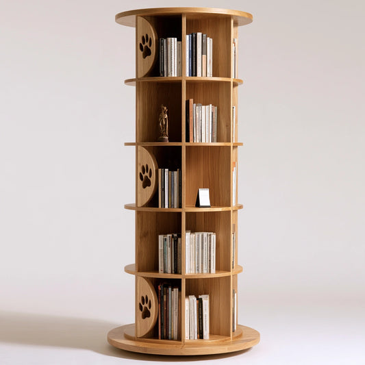 Libreria girevole dalle linee essenziali a sei livelli, colore grigio