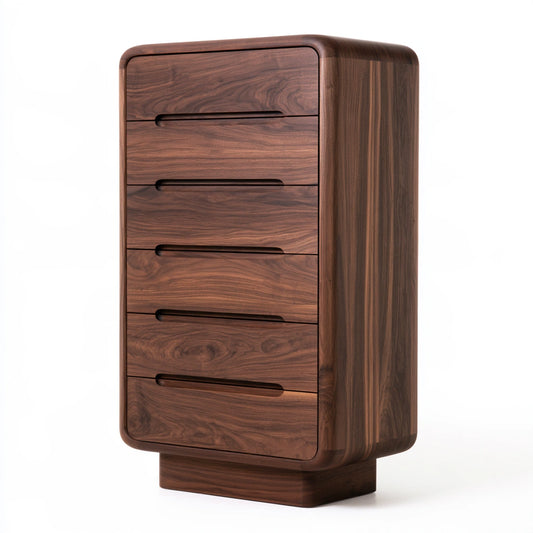 Cassettiera verticale in legno finitura noce con cinque cassetti, colore noce